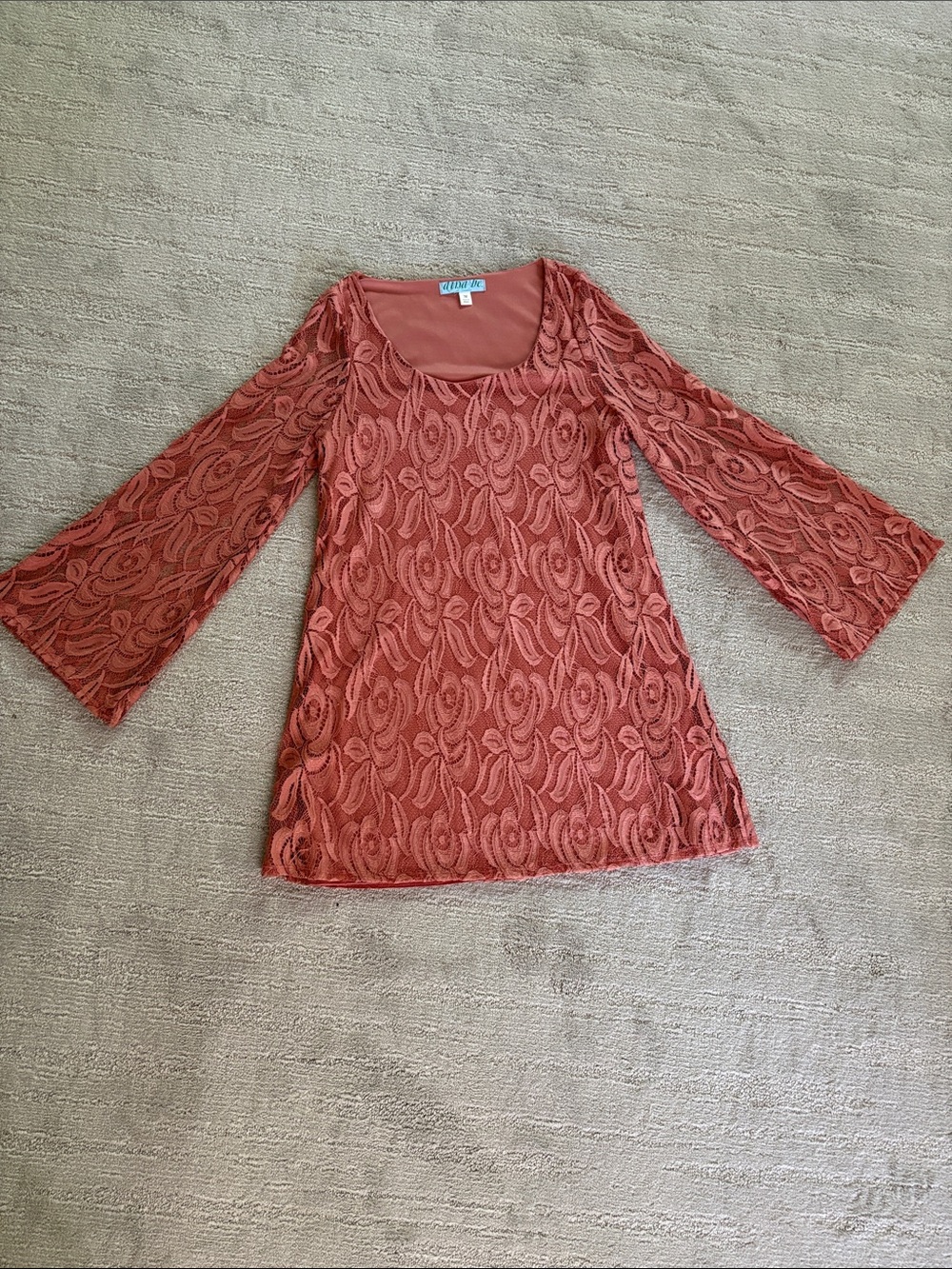 Dina Be Mauve Bell Sleeve Lace Overlay Shift Dress Medium Retro Vibes Coquette